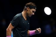Rafael Nadal in action against Dominic Thiem
